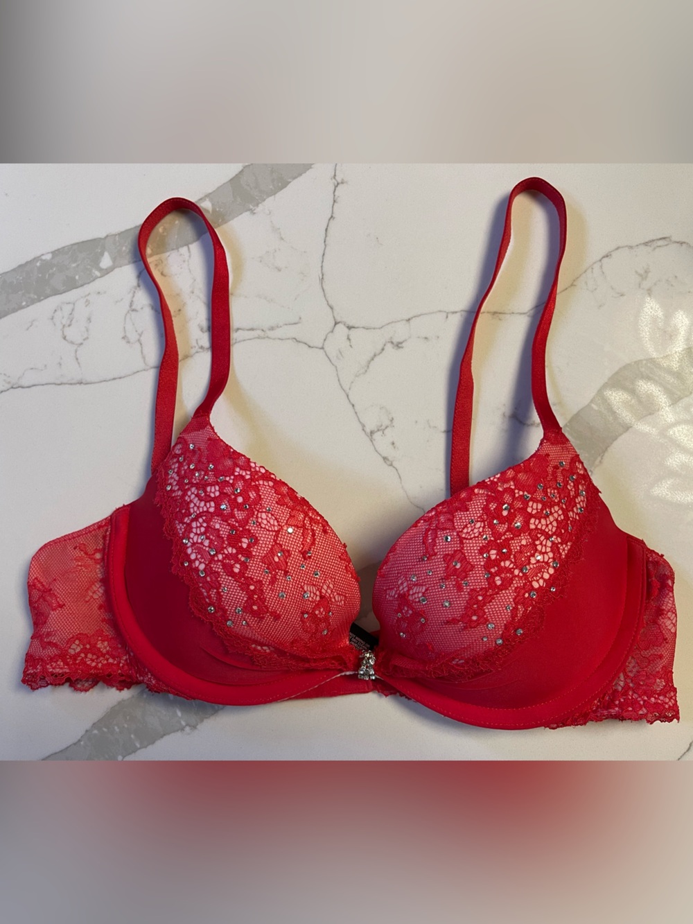 Victoria's Secret Red Lace Embellished Push-Up Bra Size 32B
